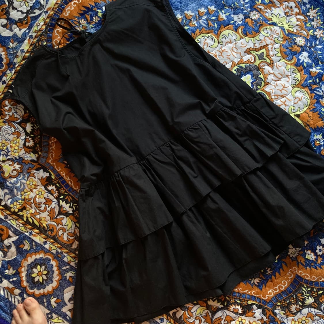 블랙 플리츠 캉캉 프릴 백 리본 레이어드 베스트 원피스 상품이미지3