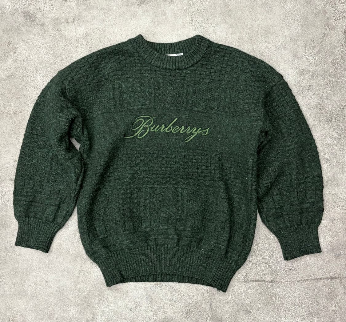 90s 버버리 스펠아웃 그린색 니트 스웨터 상품이미지1
