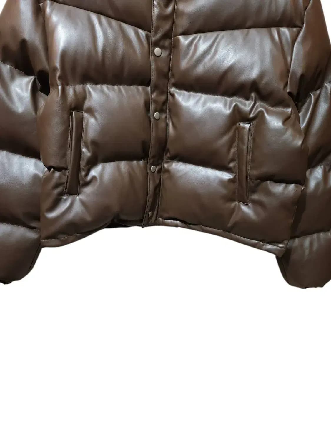 F/ LEATHERY 레더리 비건 레더 푸퍼 자켓 브라운 /1202 상품이미지3