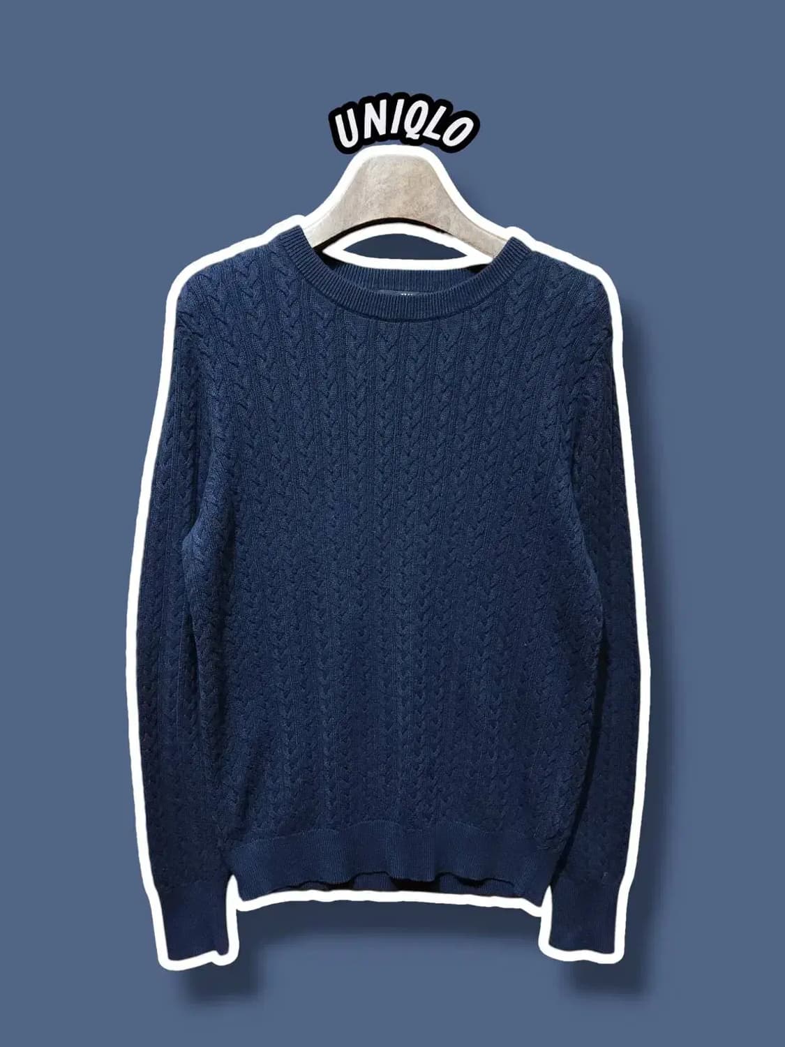 XL/ 유니클로 캐시미어 혼방 케이블 니트 네이비 /0112 상품이미지1