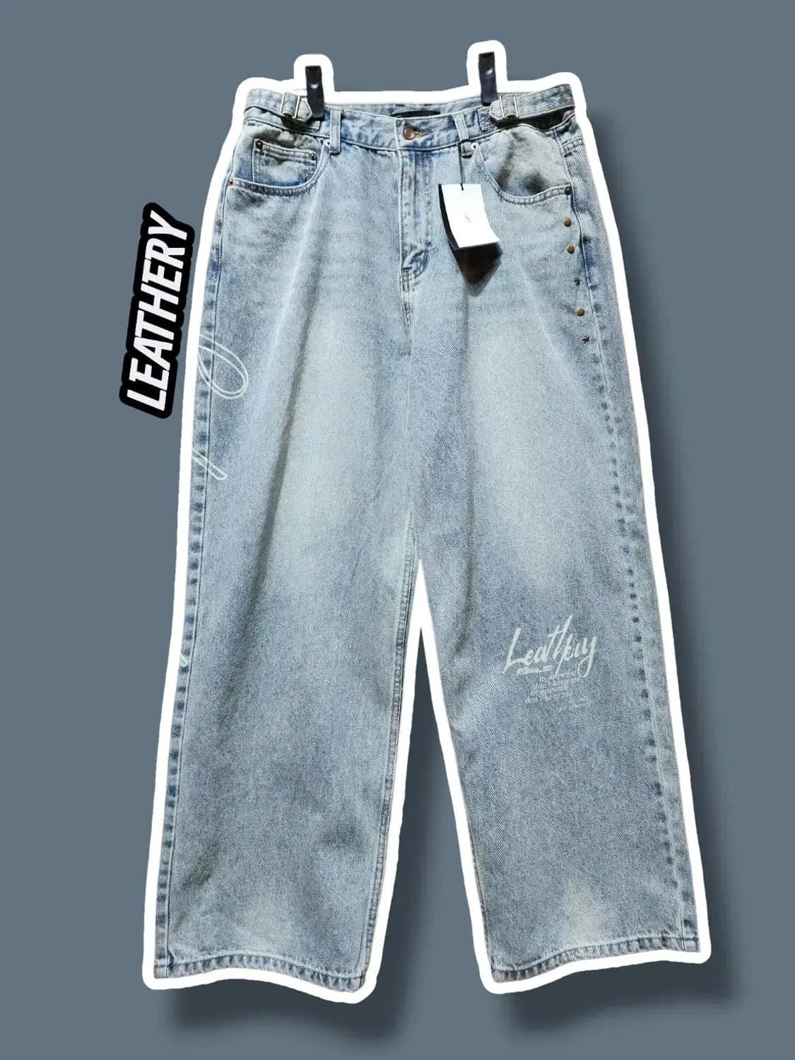 M/ 레더리 빈티지 프린팅 와이드 데님 팬츠 라이트블루 새상품 /0119 상품이미지1