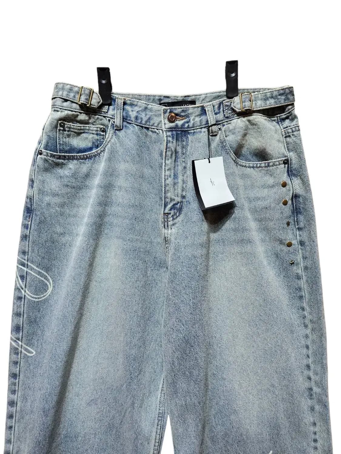 M/ 레더리 빈티지 프린팅 와이드 데님 팬츠 라이트블루 새상품 /0119 상품이미지2