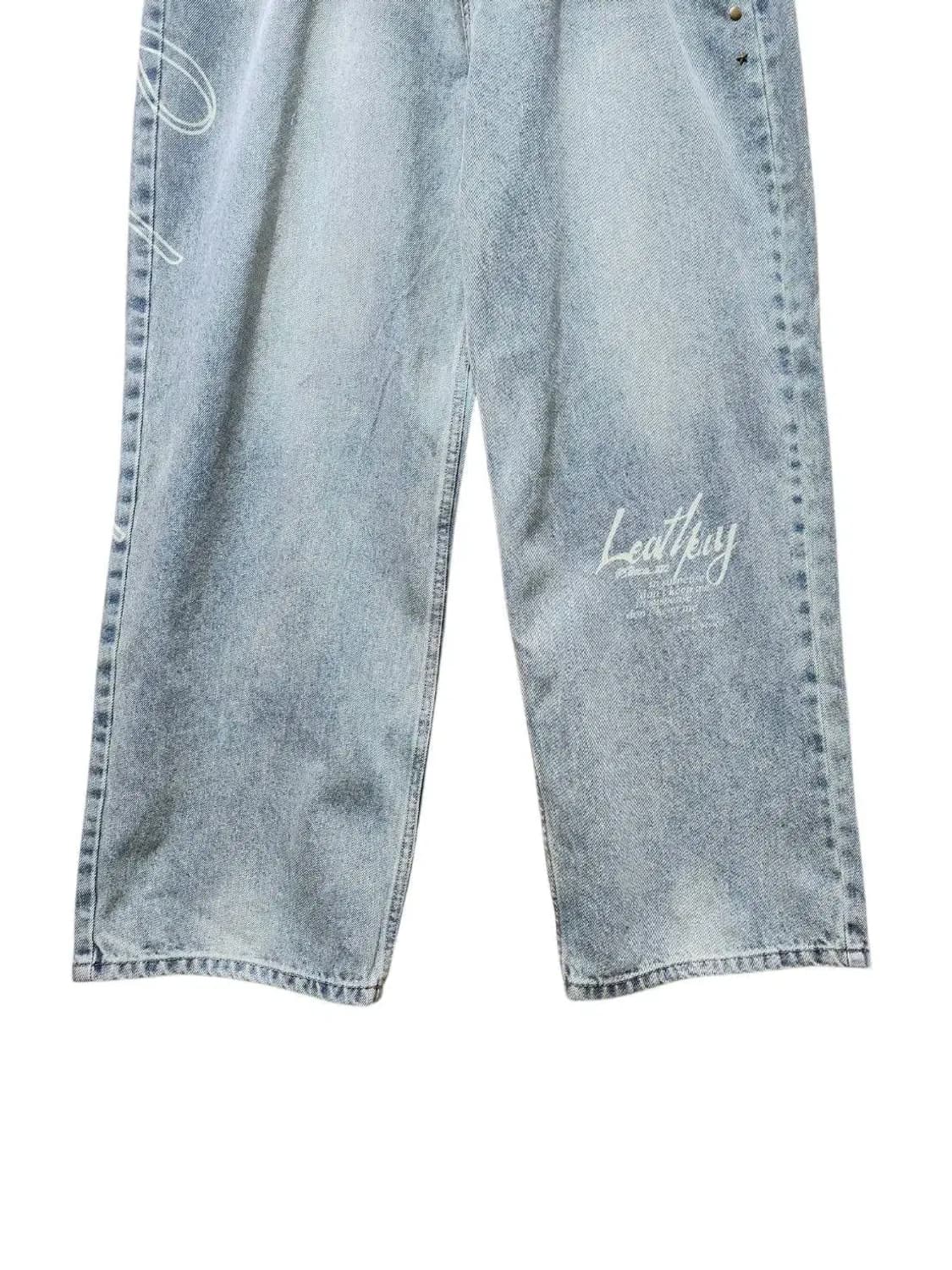 M/ 레더리 빈티지 프린팅 와이드 데님 팬츠 라이트블루 새상품 /0119 상품이미지3