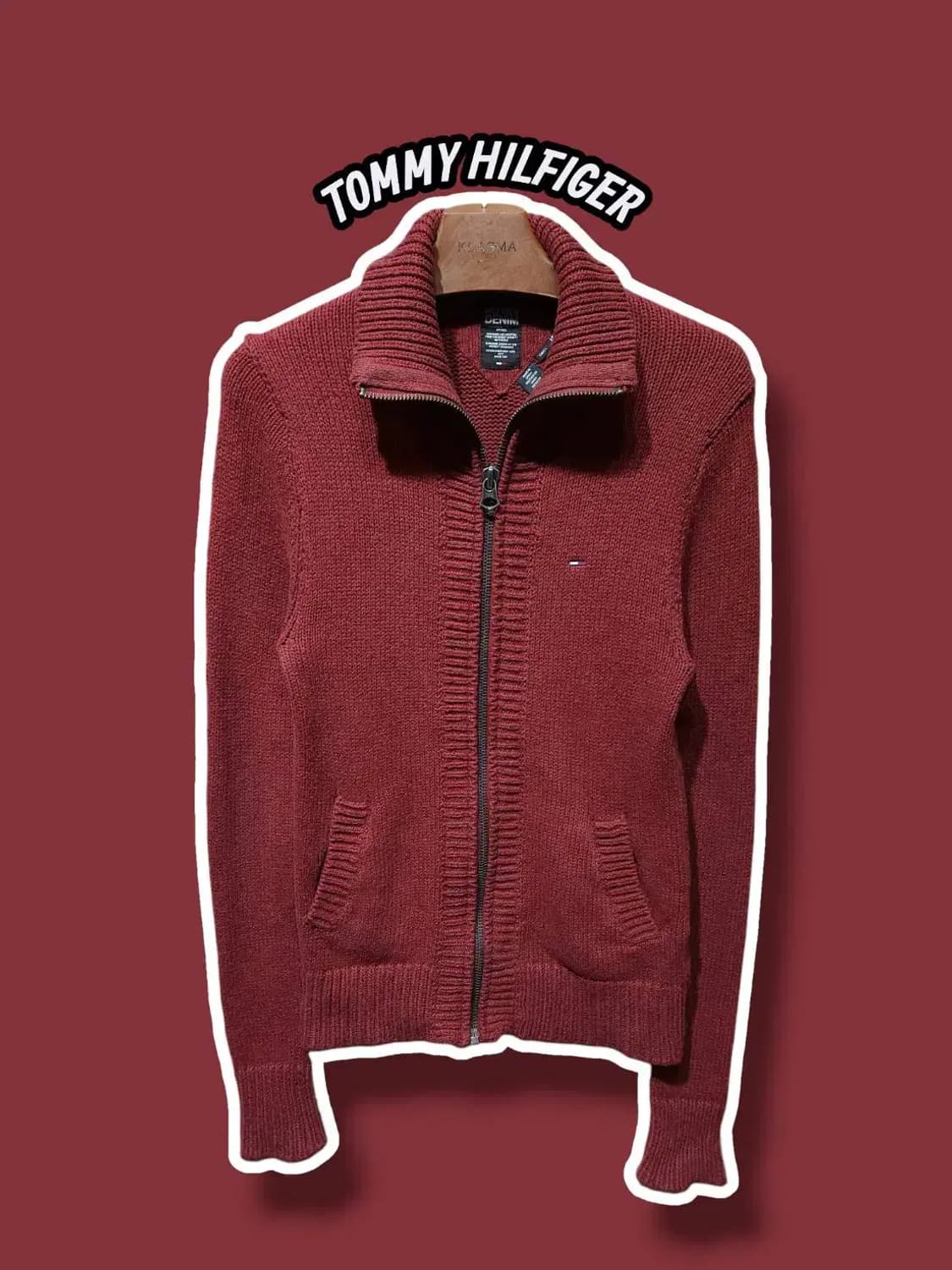 S/ 타미힐피거 데님 집업 니트 가디건 레드 /0123 상품이미지1