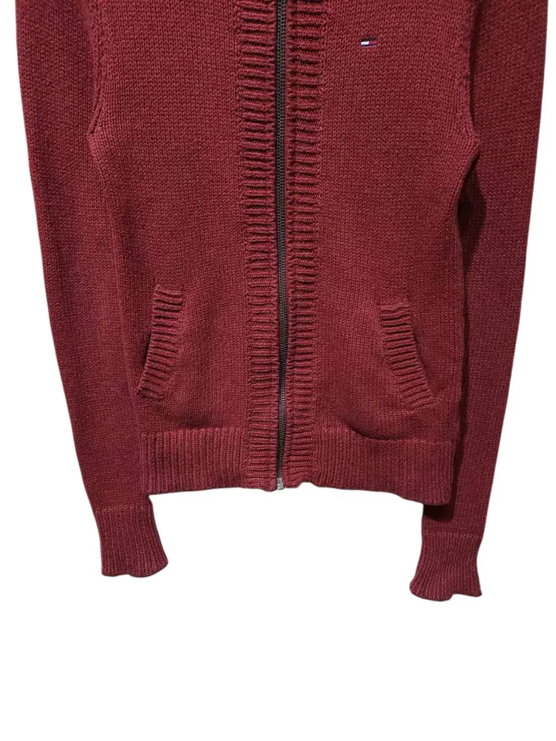 S/ 타미힐피거 데님 집업 니트 가디건 레드 /0123 상품이미지3