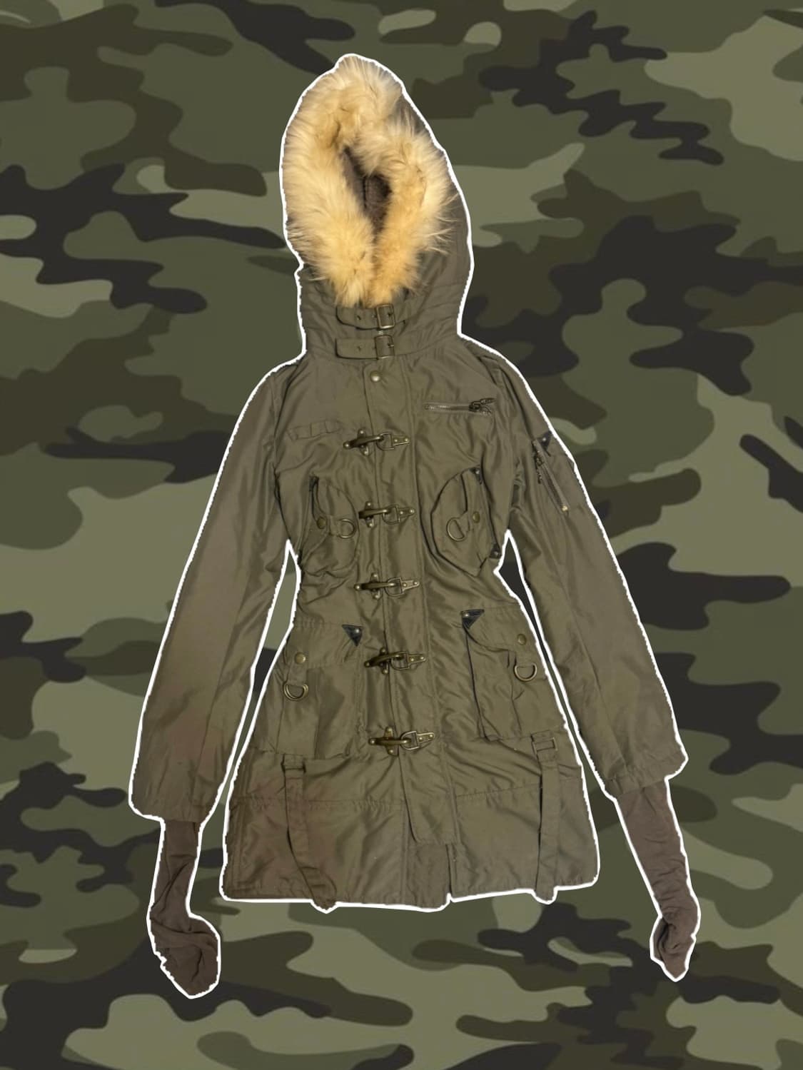 빈티지 y2k 야상 후드퍼 버클 자켓 패딩 상품이미지1