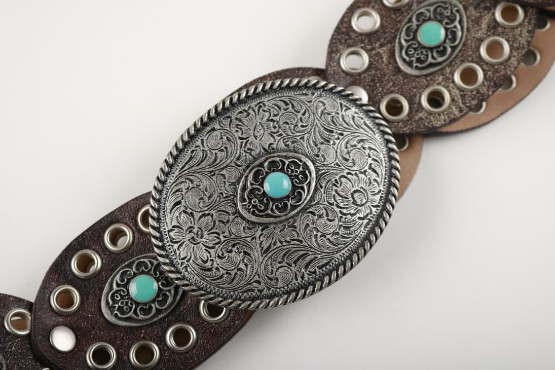 [28~36인치] 빈티지 터키석 웨스턴 레더 벨트 상품이미지2