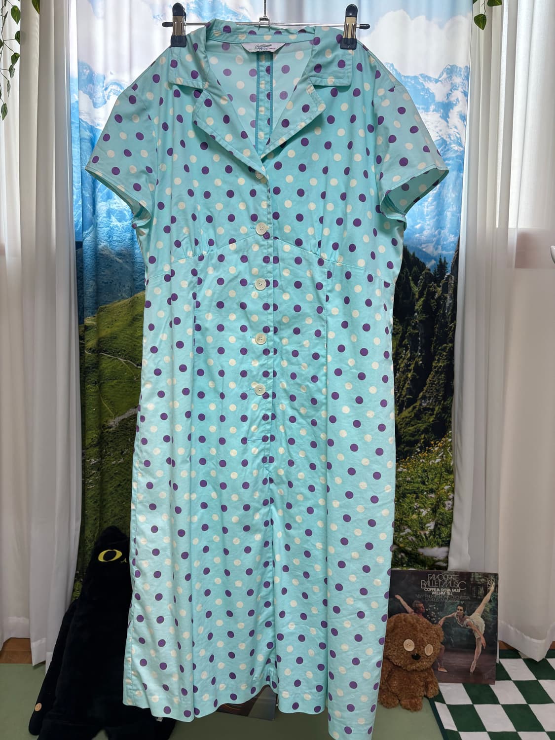 빈티지 민트 도트 원피스 상품이미지3