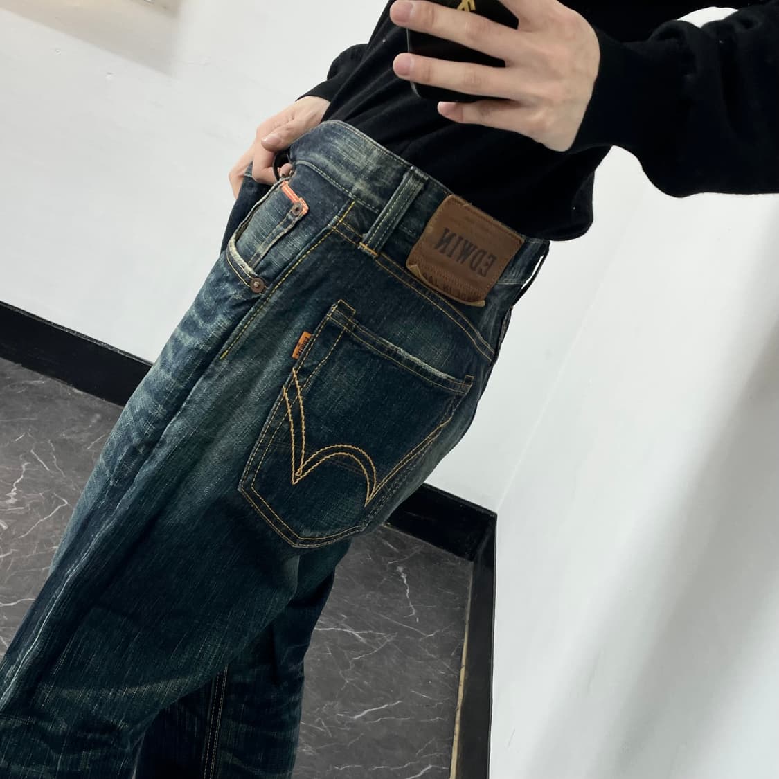 36in 에드윈 워시드 웨스턴 와이드 데님 팬츠 상품이미지3