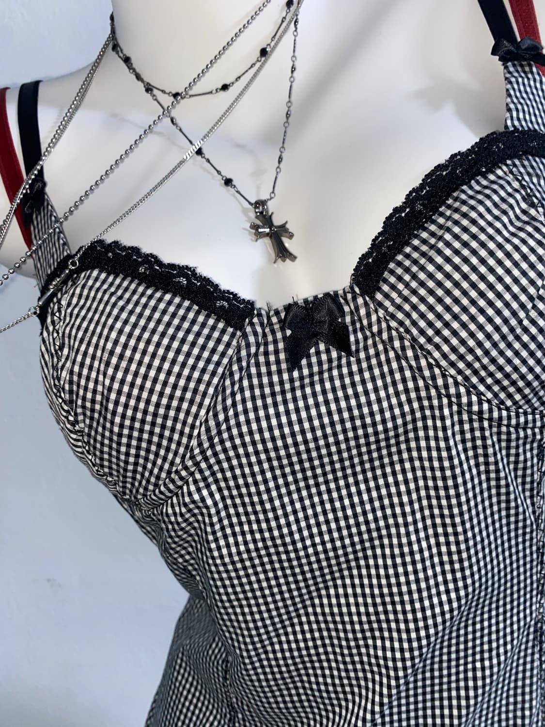 [BRAY] 미사깔 체크 레이스 슬리브리스 원피스 상품이미지5