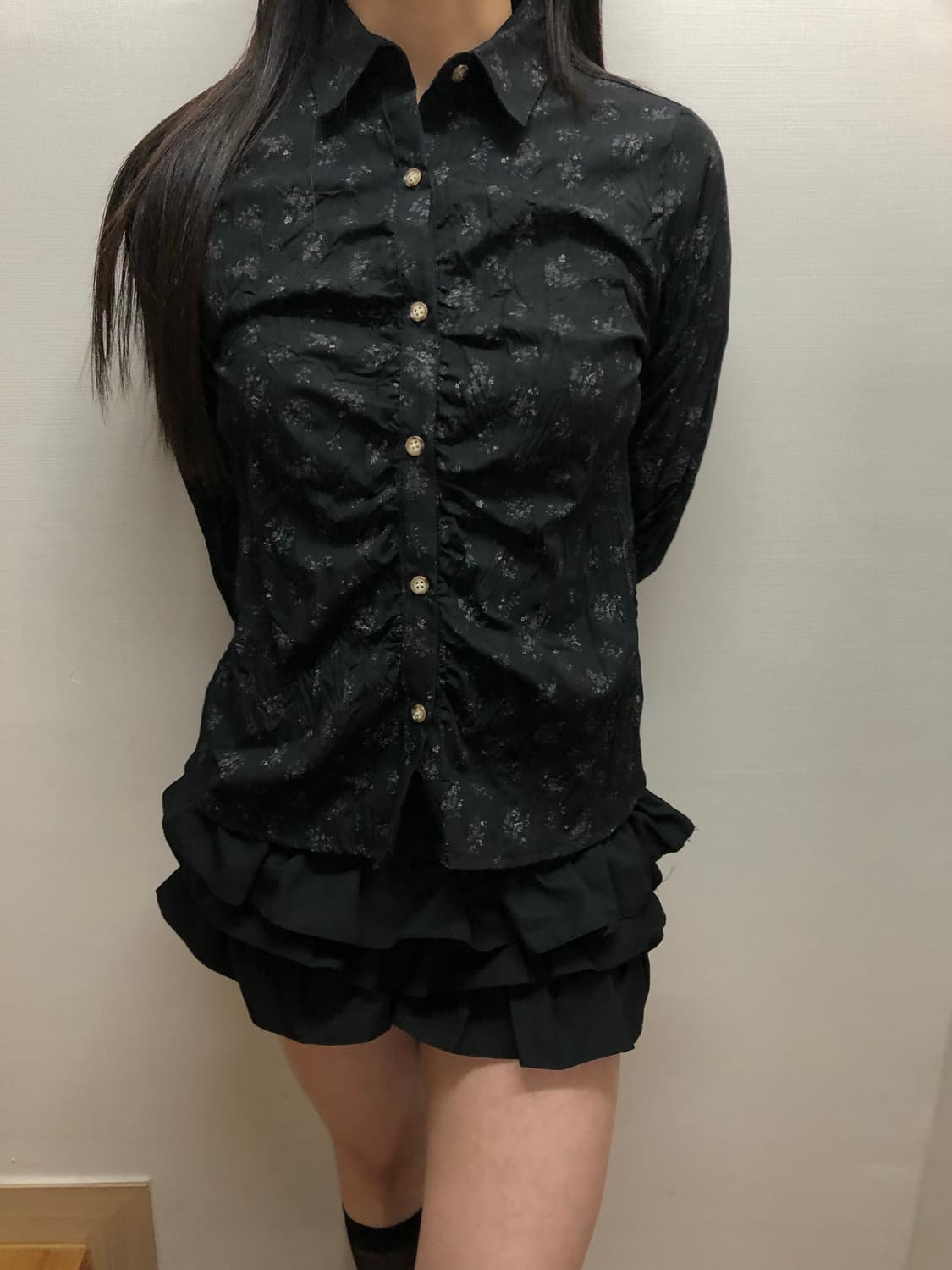 빈티지 블랙 플라워 셔츠 상품이미지1