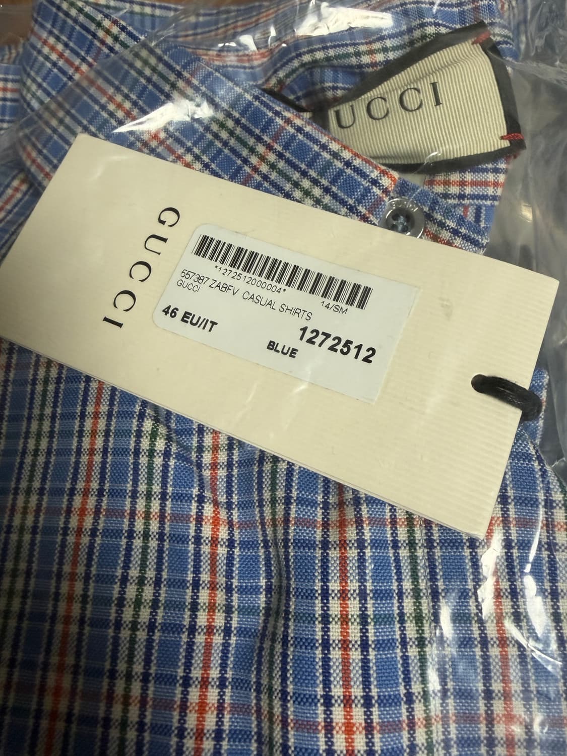 GUCCI 구찌 로고 피글렛 자수 체크 블루 코튼 오버셔츠46 상품이미지7