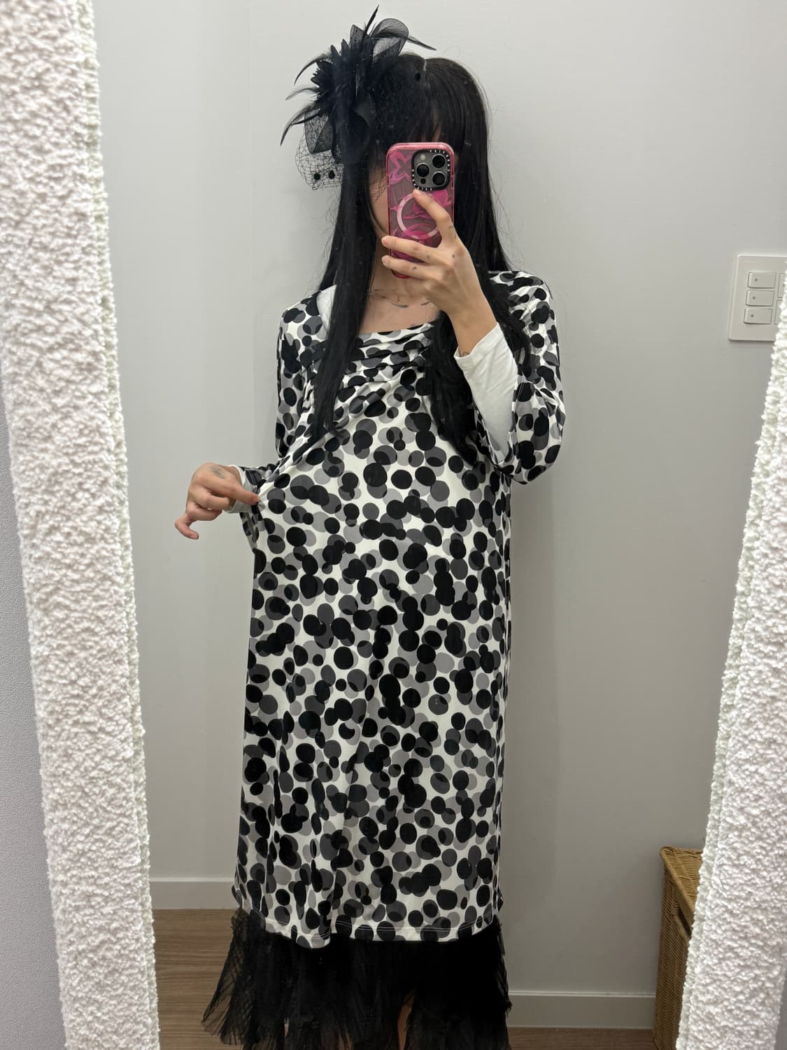 빈티지 7부 도트 원피스 상품이미지7