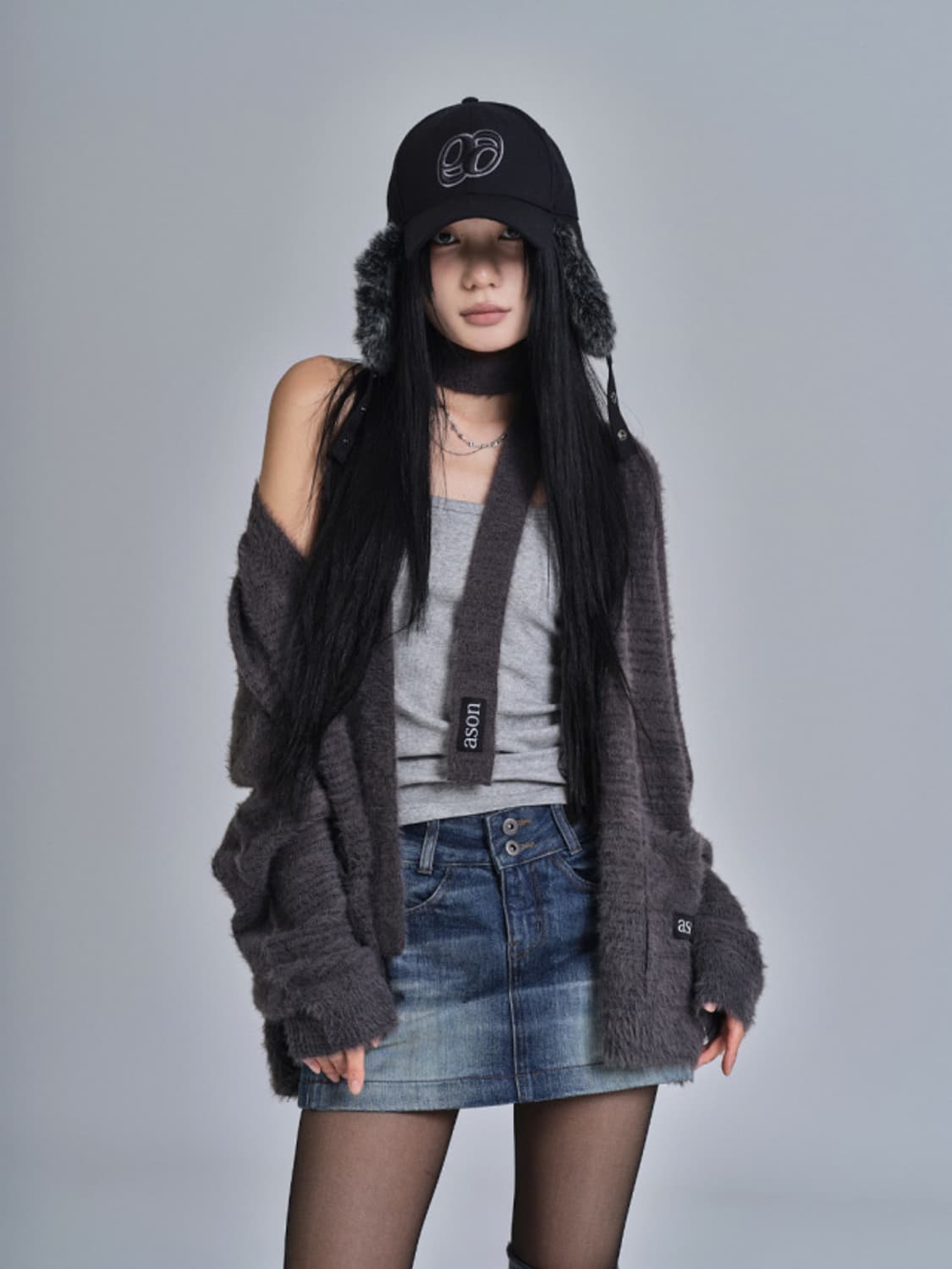 애즈온 ASON LUCA TIE CARDIGAN 차콜 상품이미지1