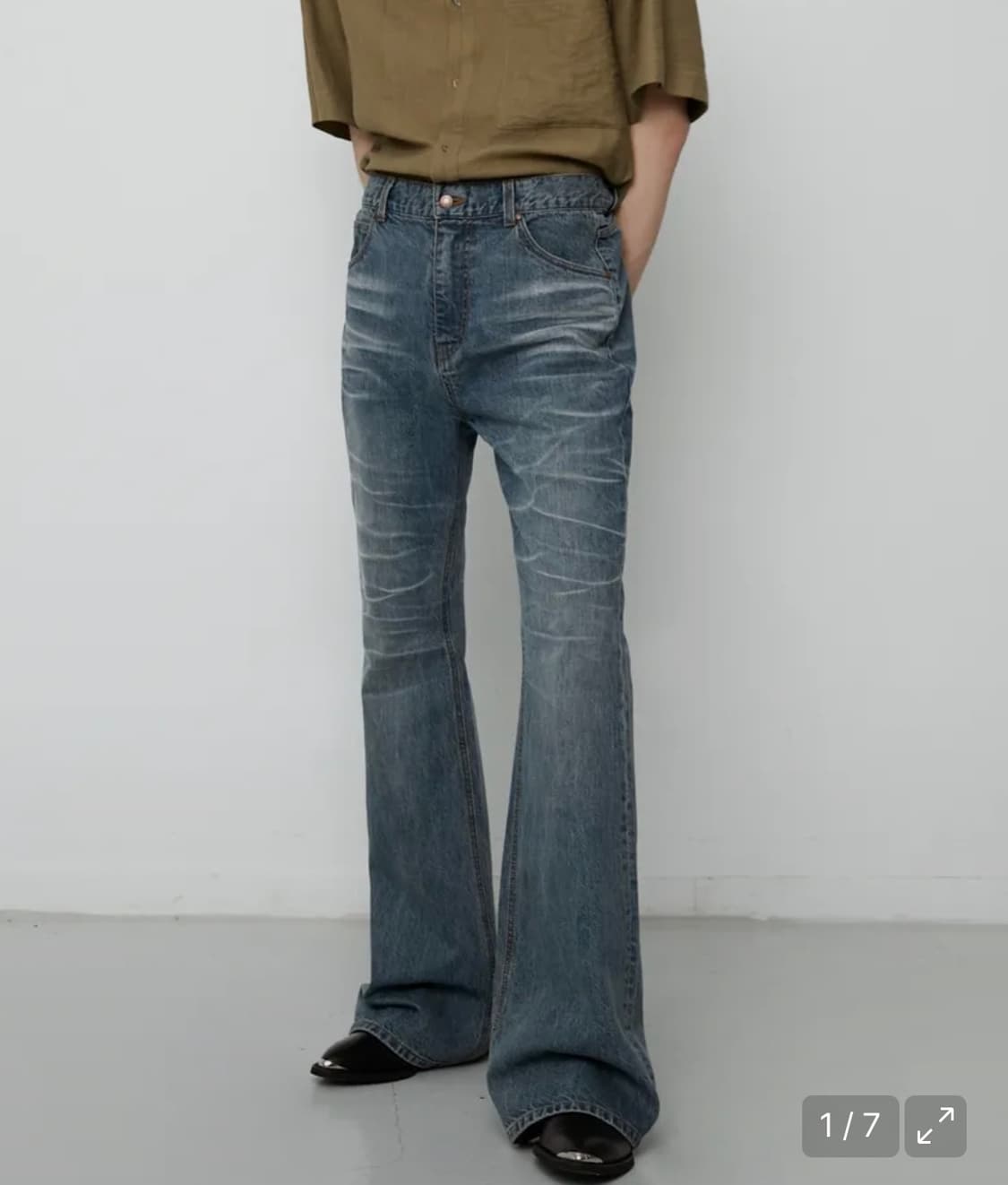 엘무드 슬래시 플레어 데님 그레이쉬 블루 46 상품이미지1