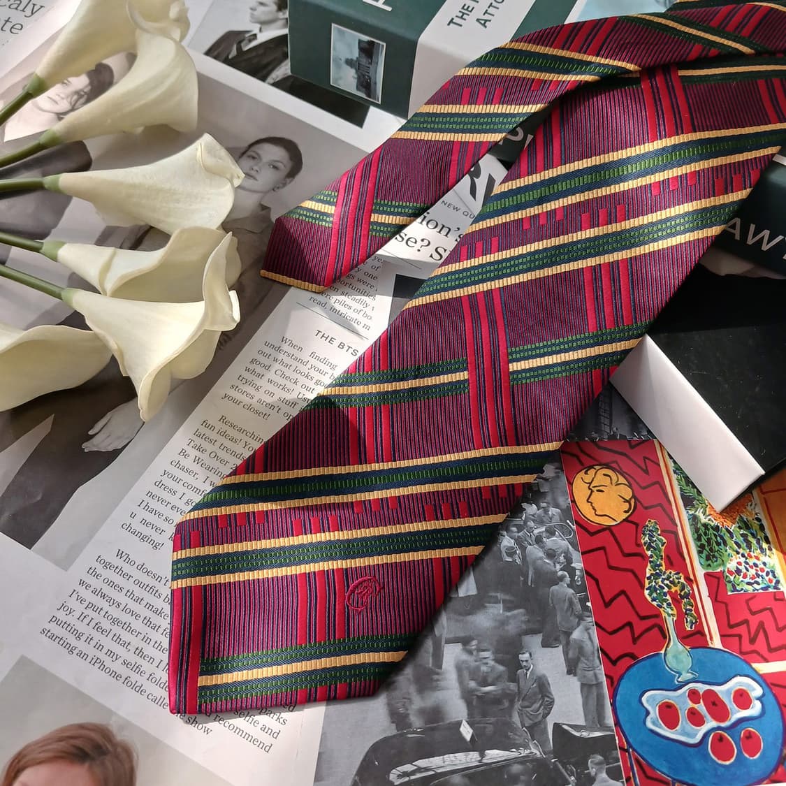 니노 세루티 실크 레드 스트라이프 넥타이 9.8cm A+등급 E875
 상품이미지4