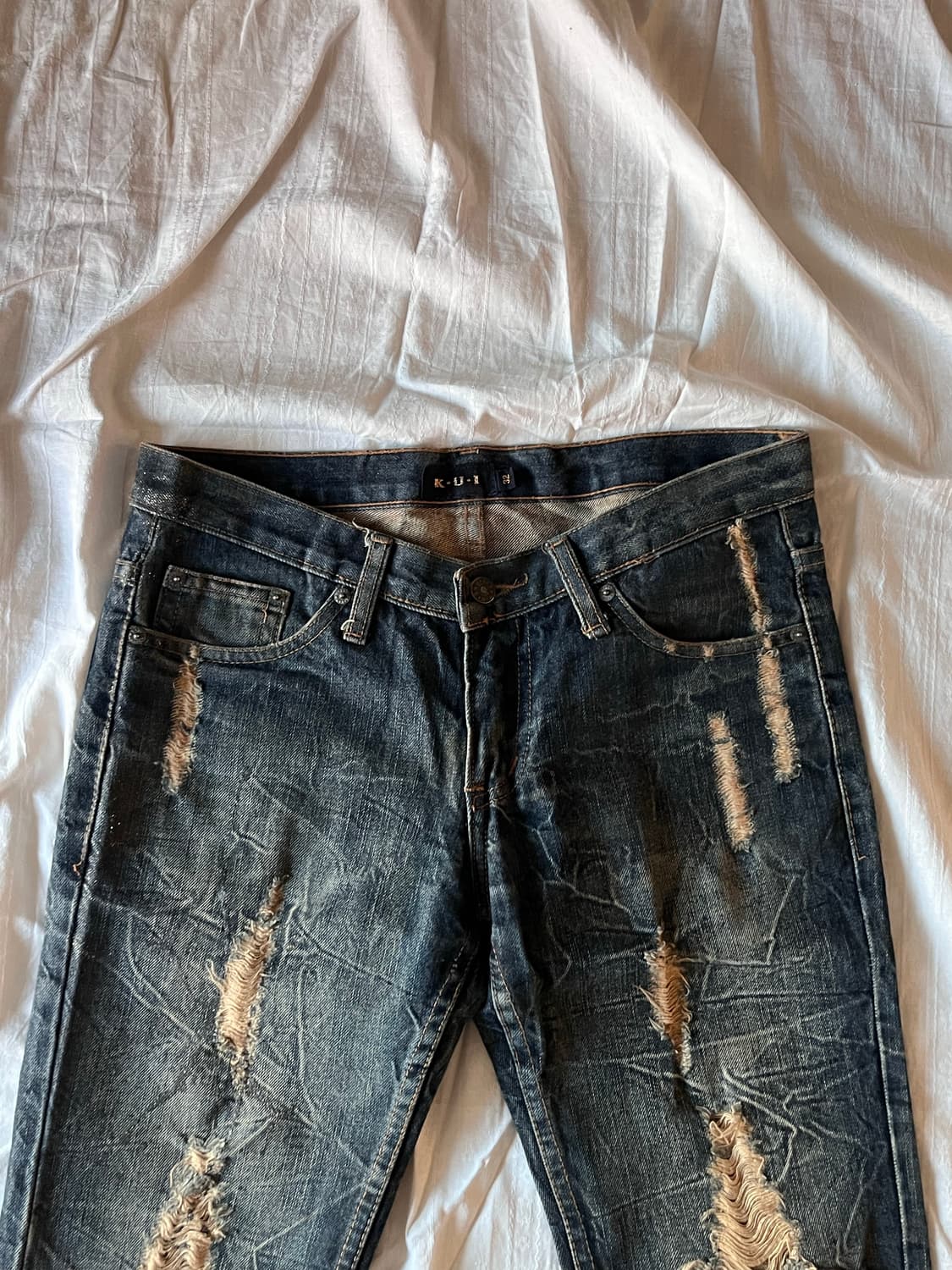 Distressed Pearl Boot cut Y2K Denim 상품이미지3