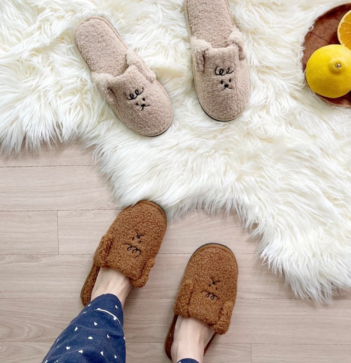 (새상품) 뽀글이 곰돌이 털 슬리퍼 거실화 실내화 2종 세트 겨울 상품이미지7