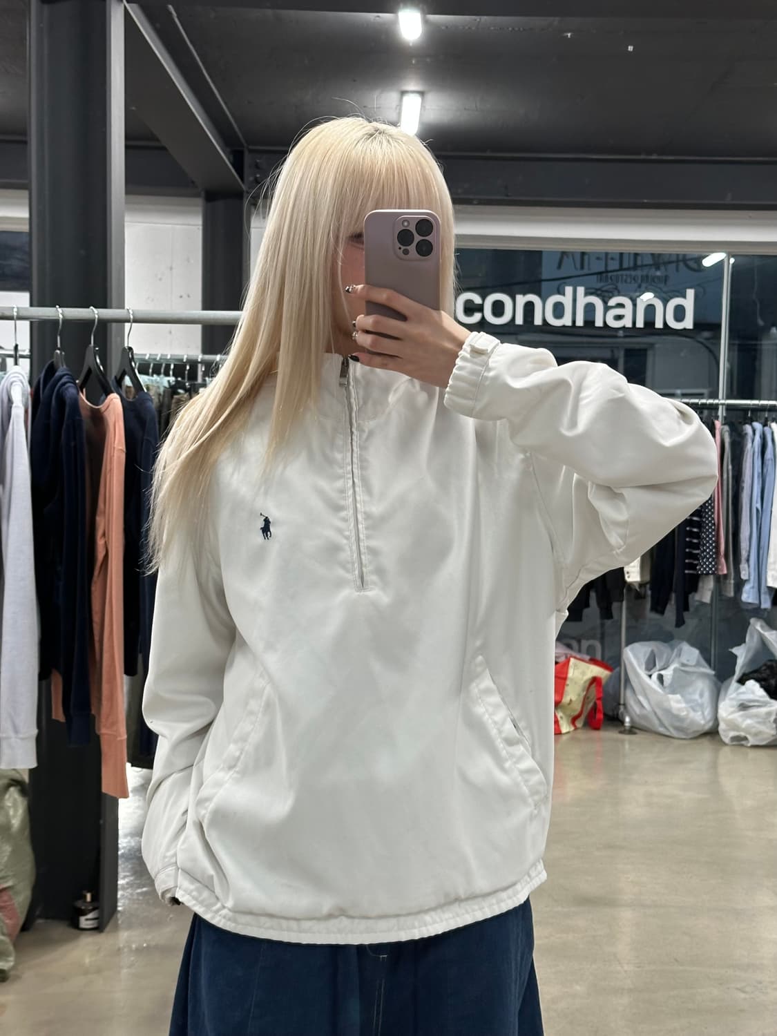 폴로 랄프로렌 폴리쉘 아노락 화이트 반집업 상품이미지2