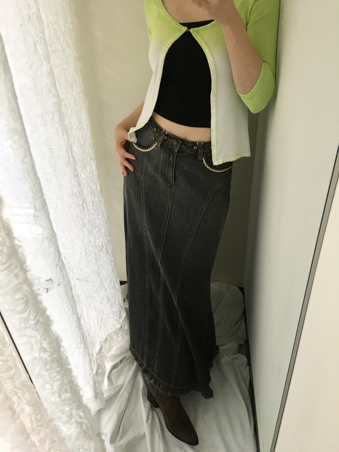 grey stud denim skirt 상품이미지5