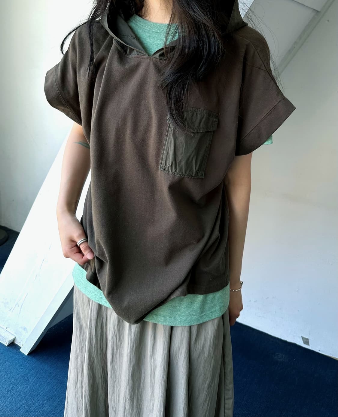 Wide design hooded pullover top 상품이미지8