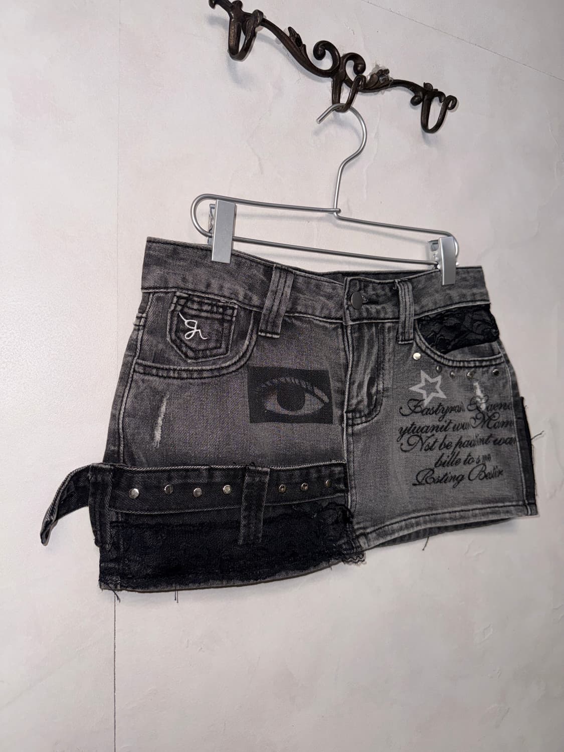 Romwe black denim y2k printing mini sk 상품이미지2