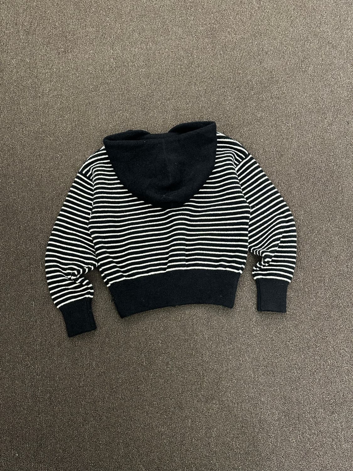OS)Japanese vintage 여성 크롭 스트라이프 니트 후드집업 상품이미지6