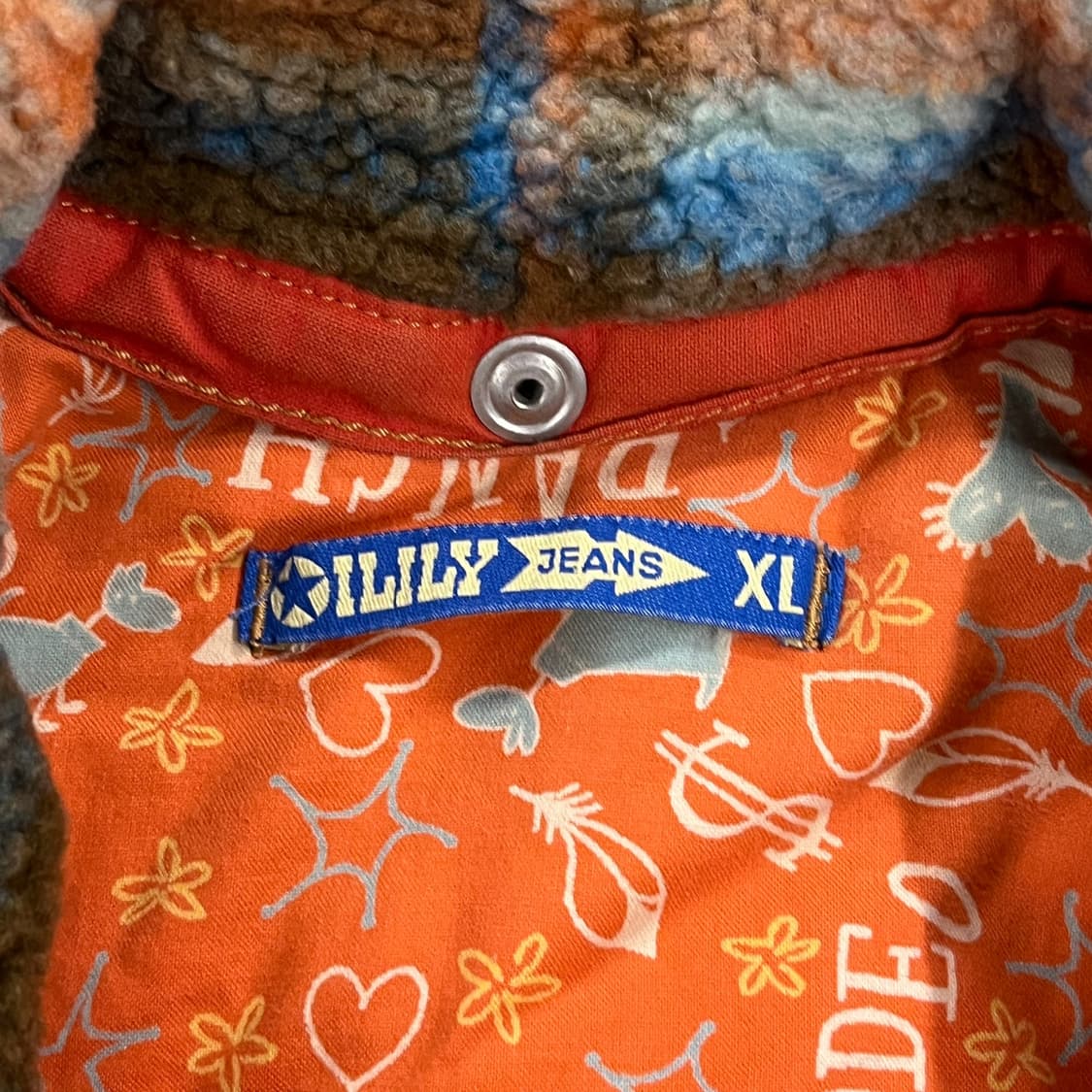 [정품/XL] 오일릴리 블루 퀼팅 자켓 체크 칼라 빈티지 스타일 b16 상품이미지6