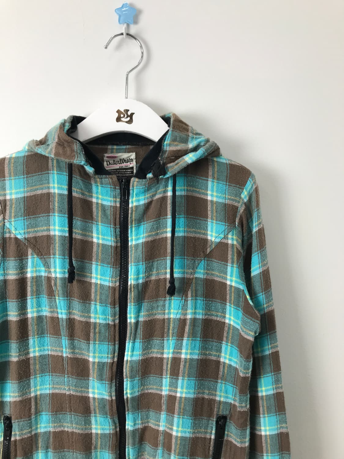 'UnderWrap' Plaid Mint Zip Up Hoodie 상품이미지6