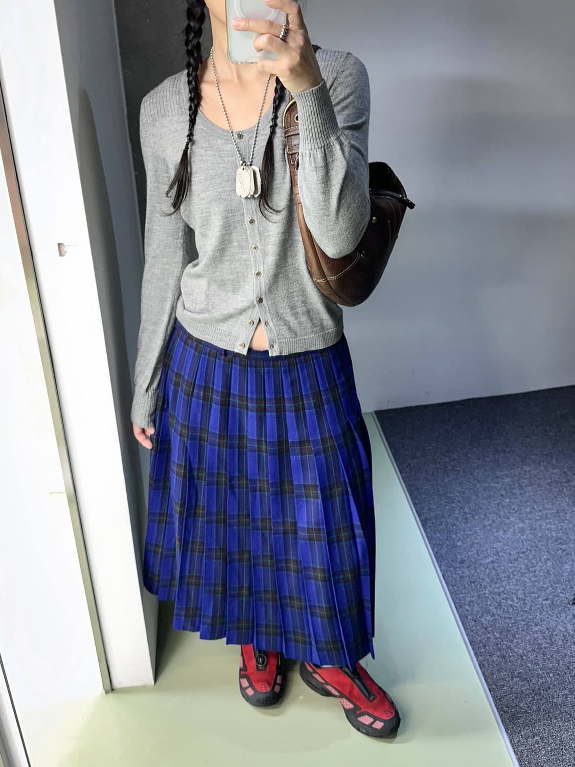 blue check pleats skirt 상품이미지3