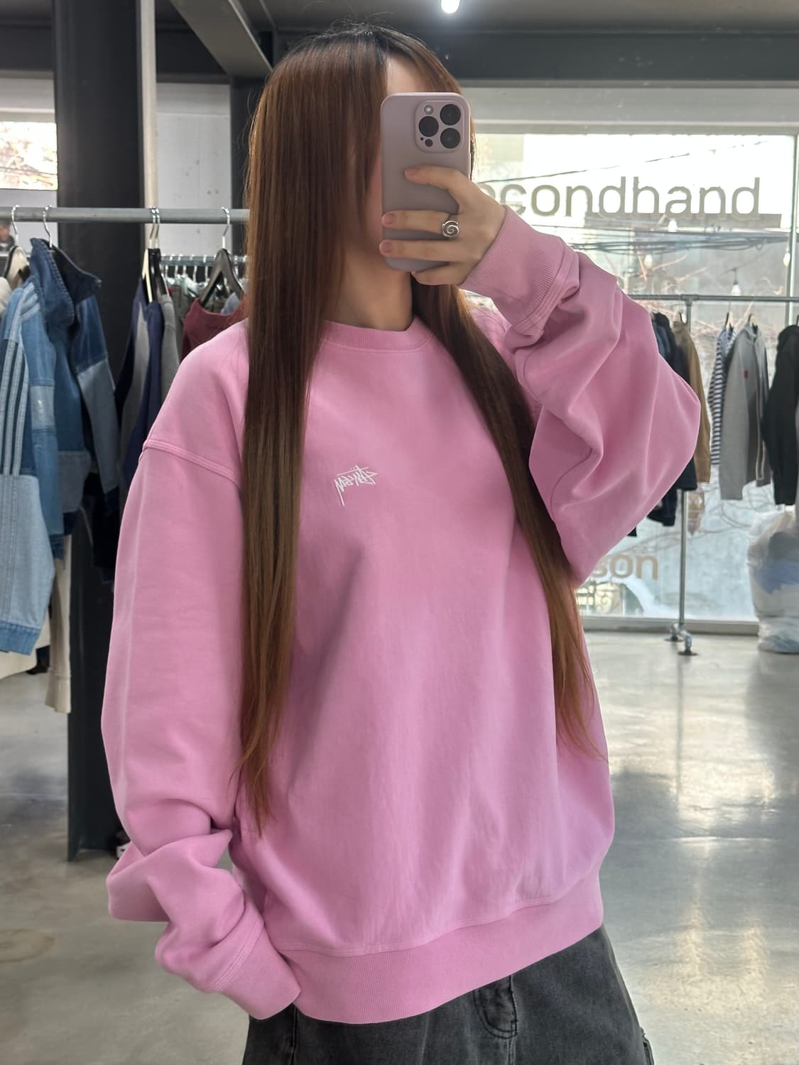 스투시 오버다이드 스탁로고 핑크 맨투맨 상품이미지1