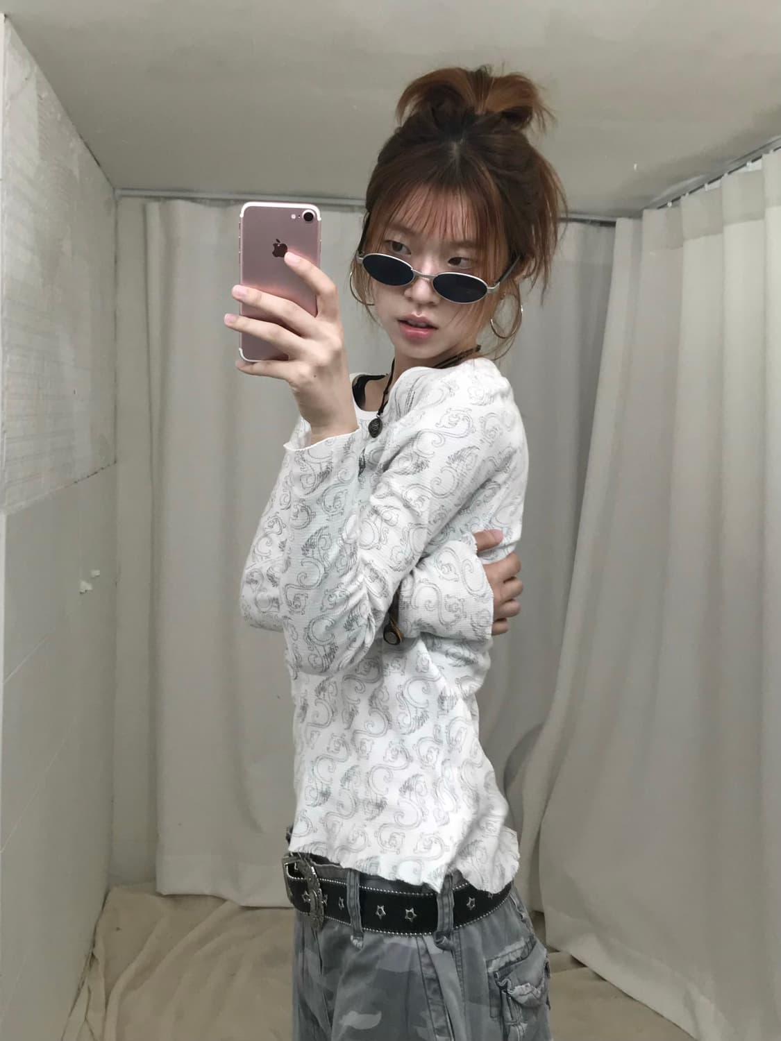 할리데이비슨 패턴 슬림핏 화이트 롱슬리브 상품이미지2