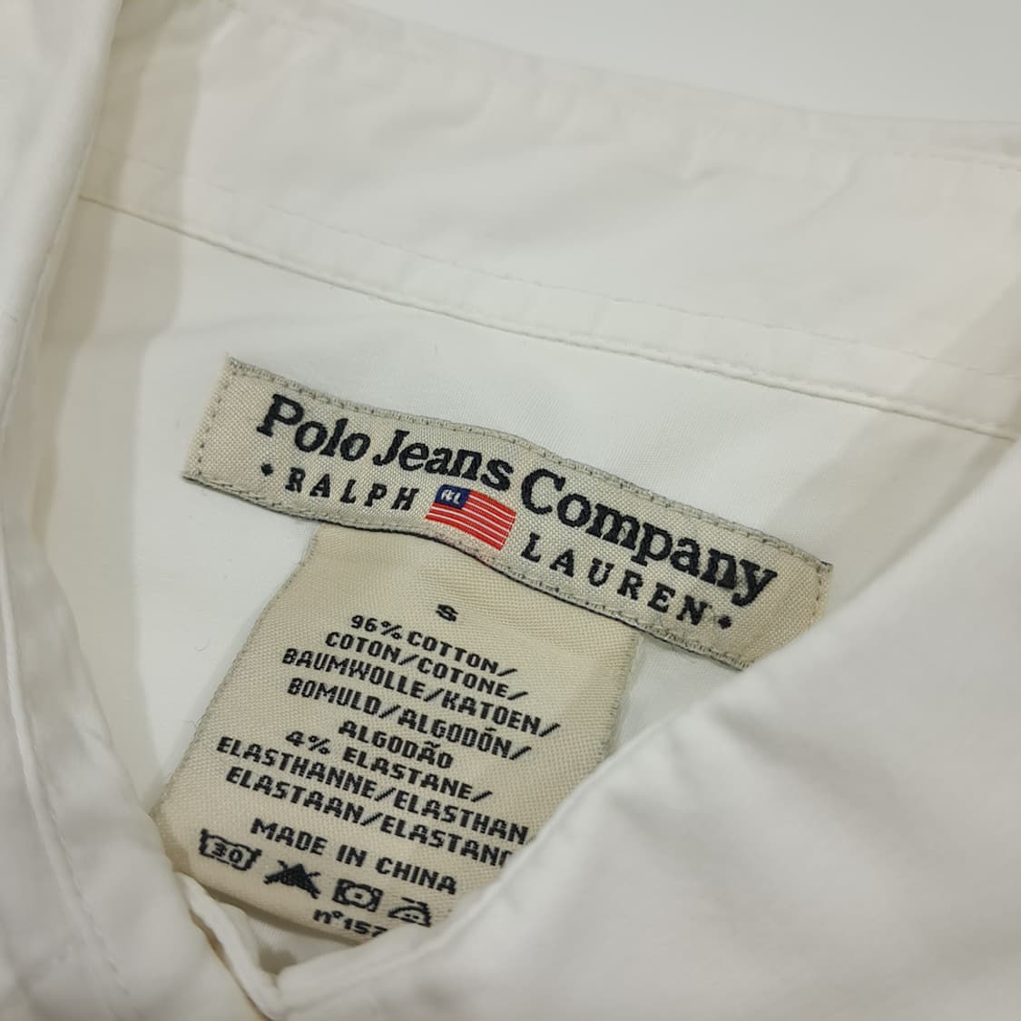 CK044 S 폴로 진스 90s 슬림핏 성조기자수 화이트 반팔 셔츠 남 상품이미지3