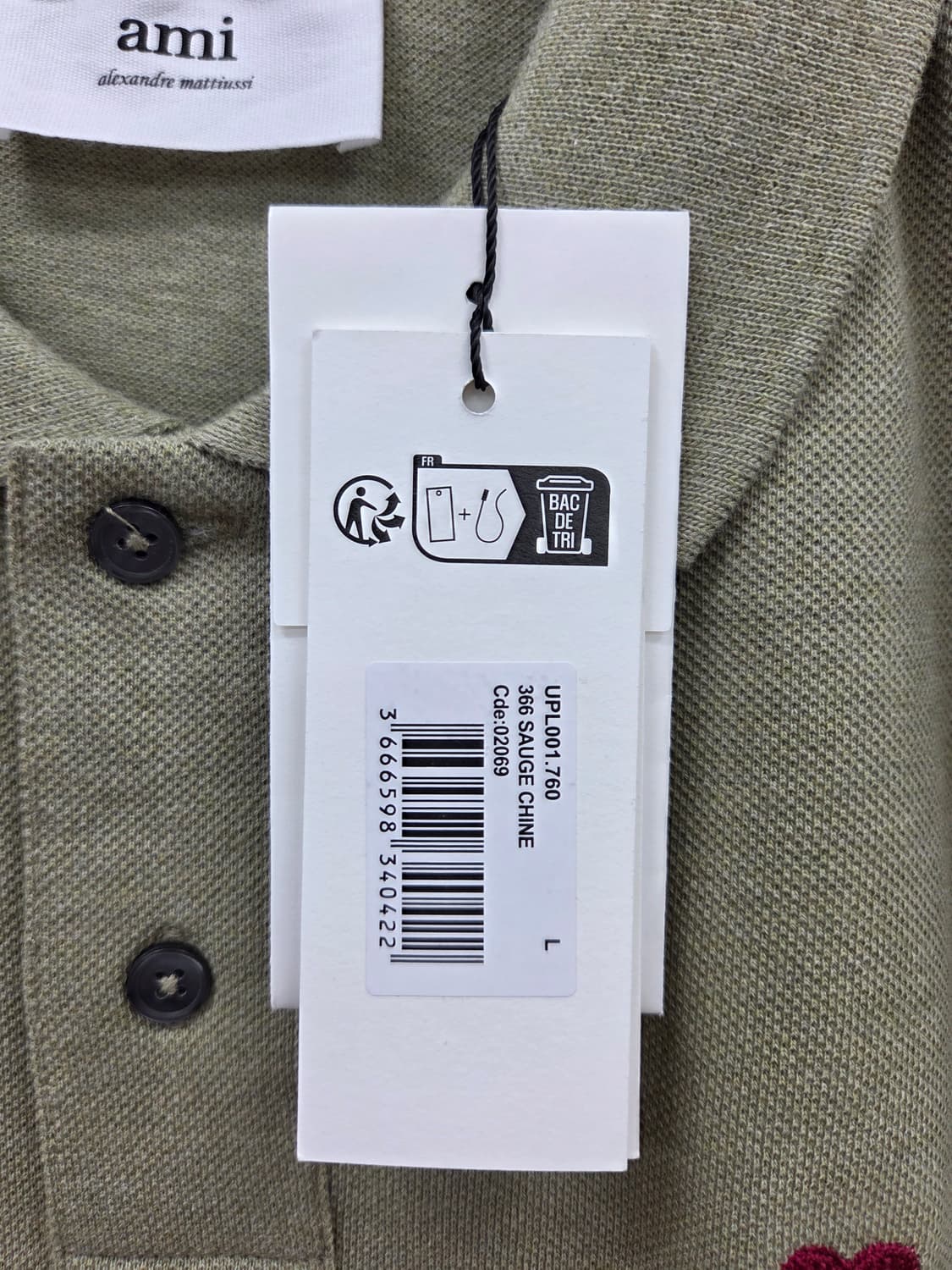 L [새상품]아미 스몰 하트 로고 폴로 셔츠 세이지 상품이미지4