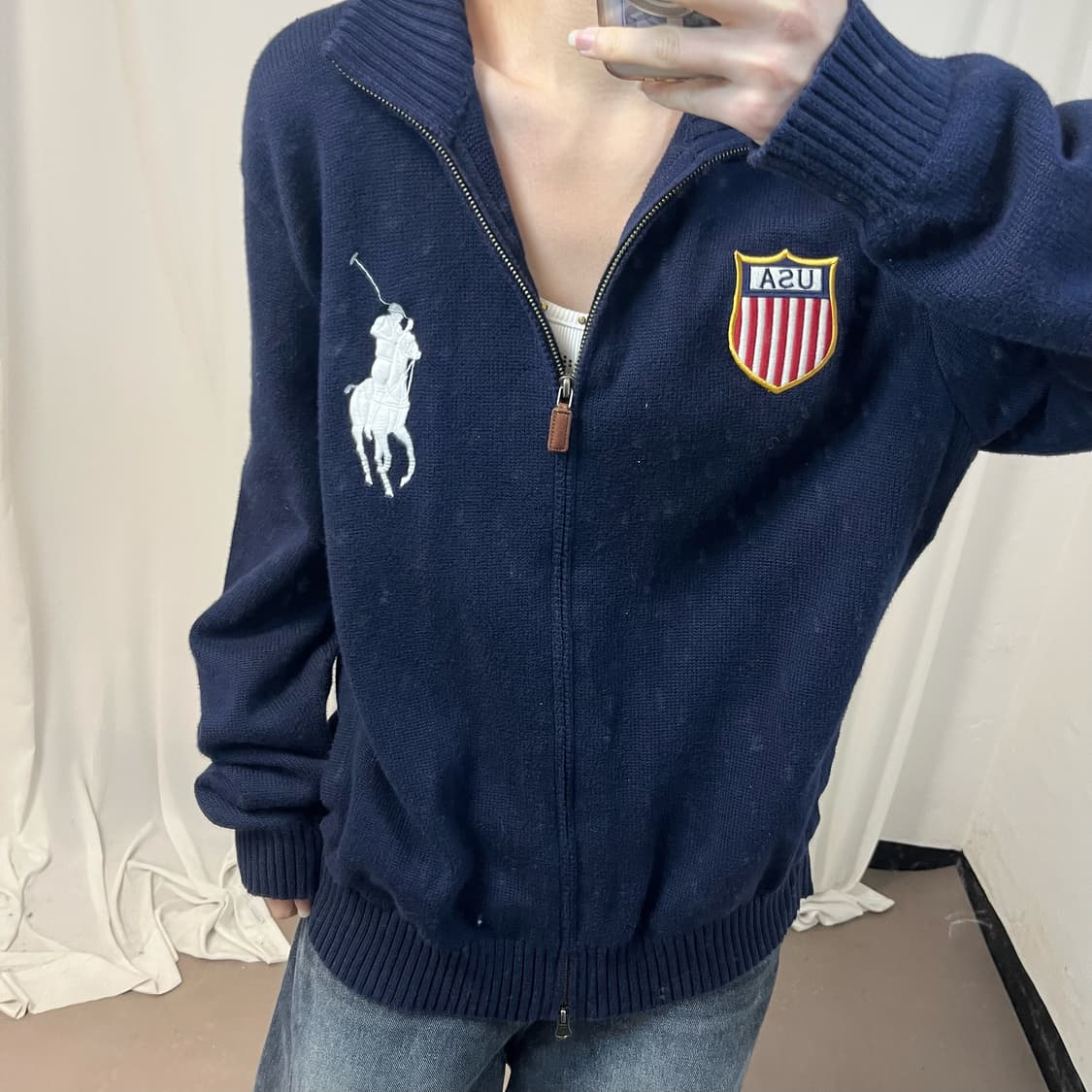 Polo big pony navy USA knit zip-up 상품이미지2