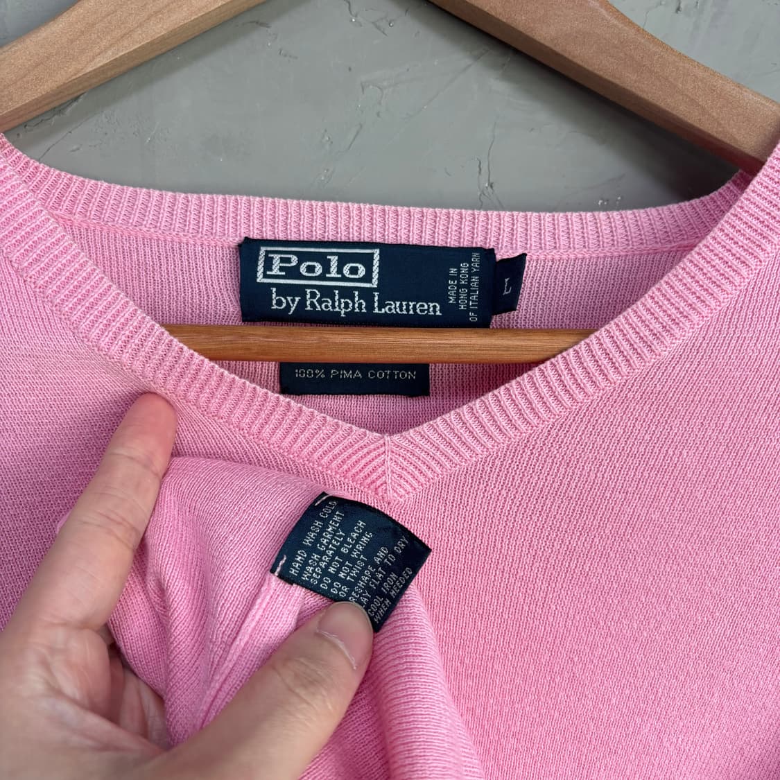 폴로 랄프로렌 피마코튼 브이넥 니트 핑크 상품이미지3