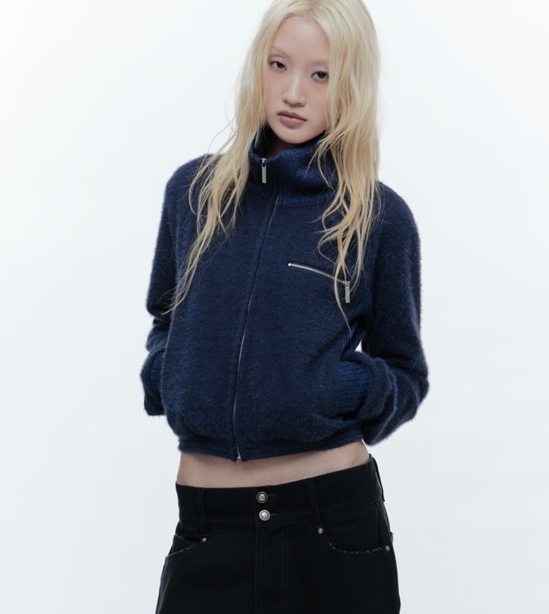 Wet Tag HIGH NECK KNIT ZIP-UP NAVY 상품이미지1