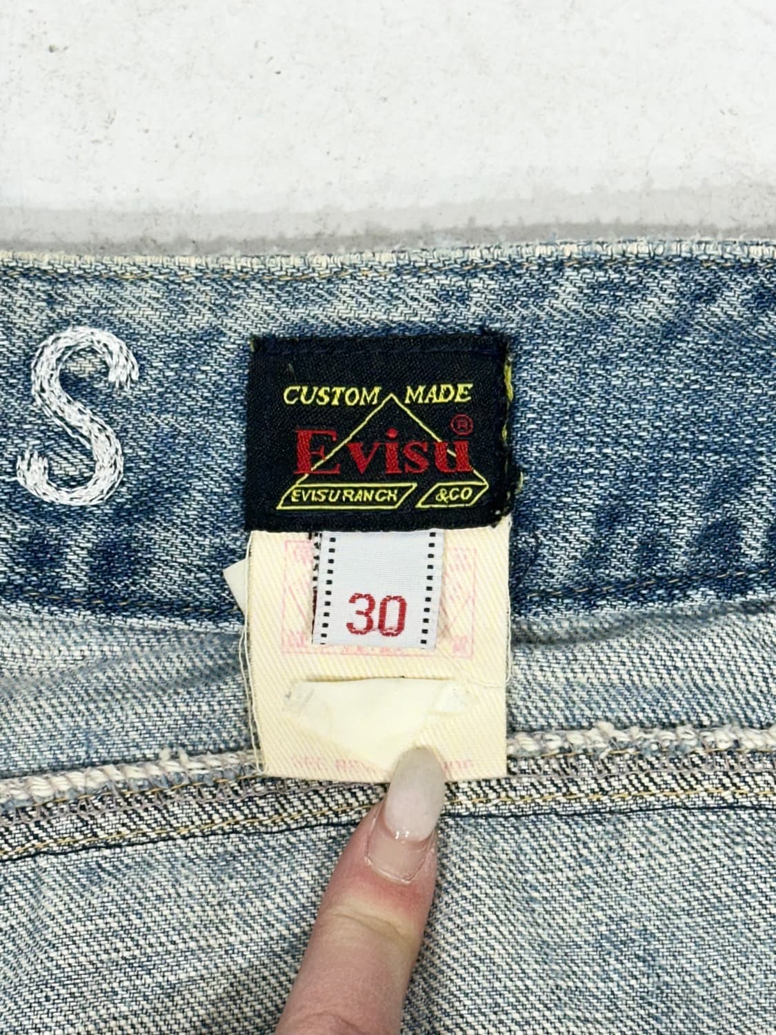 에비수 와이드 데미지 워싱 연청 데님 팬츠 자수 청바지 30 상품이미지8