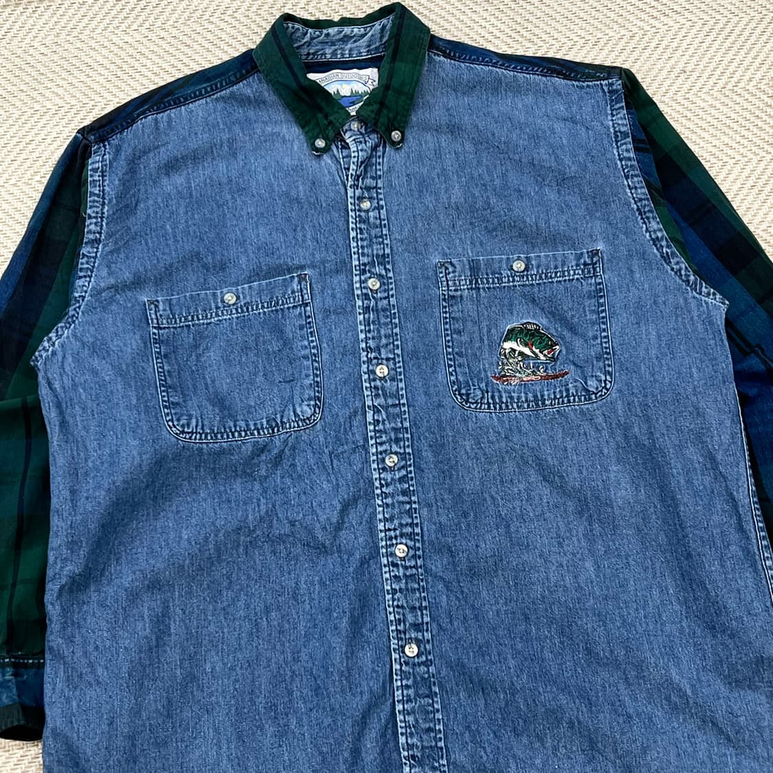 캐나디안 아웃도어 체크 배색 데님 셔츠 r3350 상품이미지3