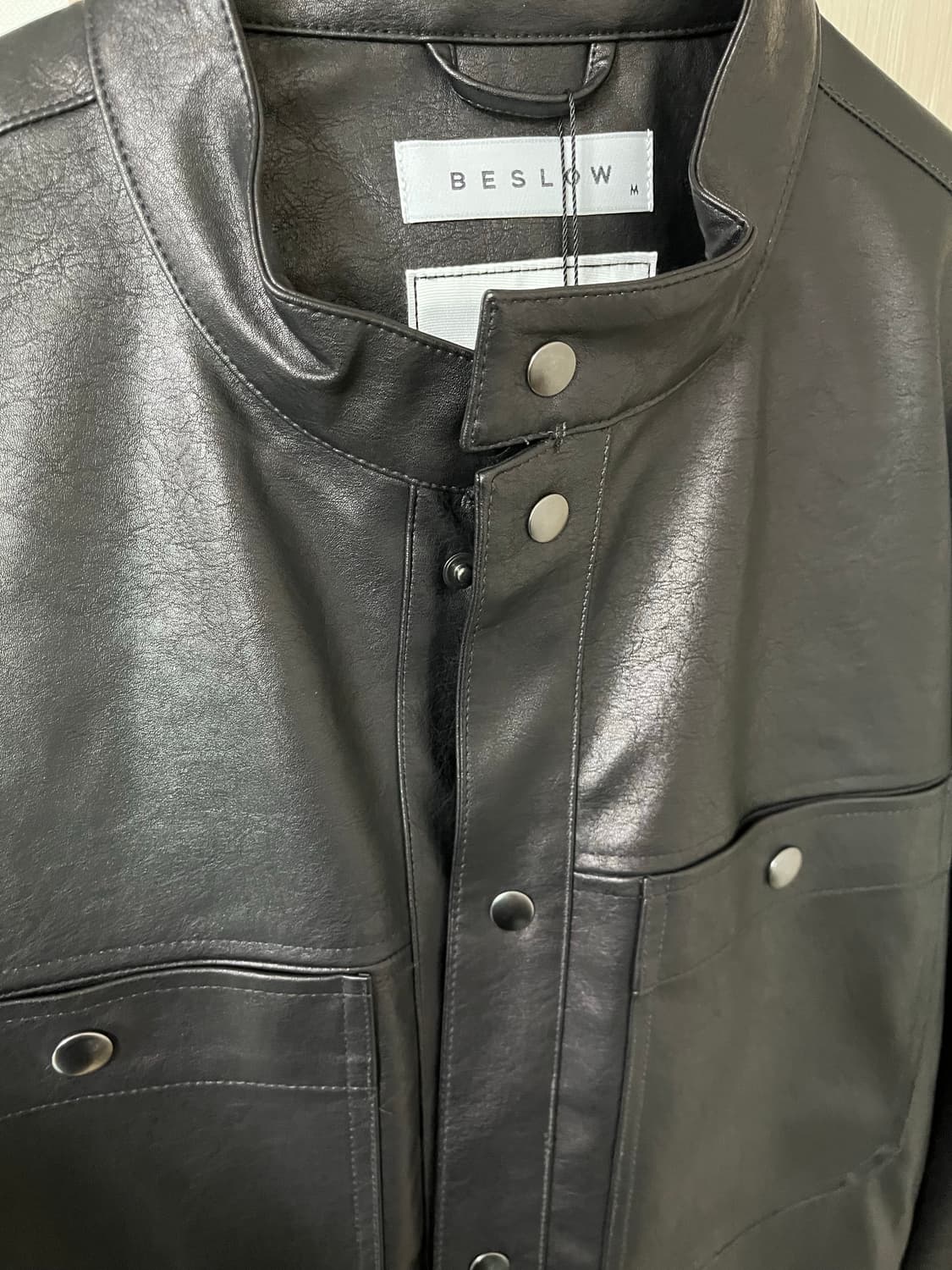 비슬로우 비건 레더 스탠드카라 자켓 블랙 M 새상품 상품이미지6