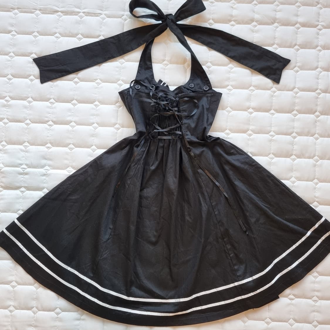 바디라인BODYLINE 블랙 세일러 리본 홀터 원피스 상품이미지5