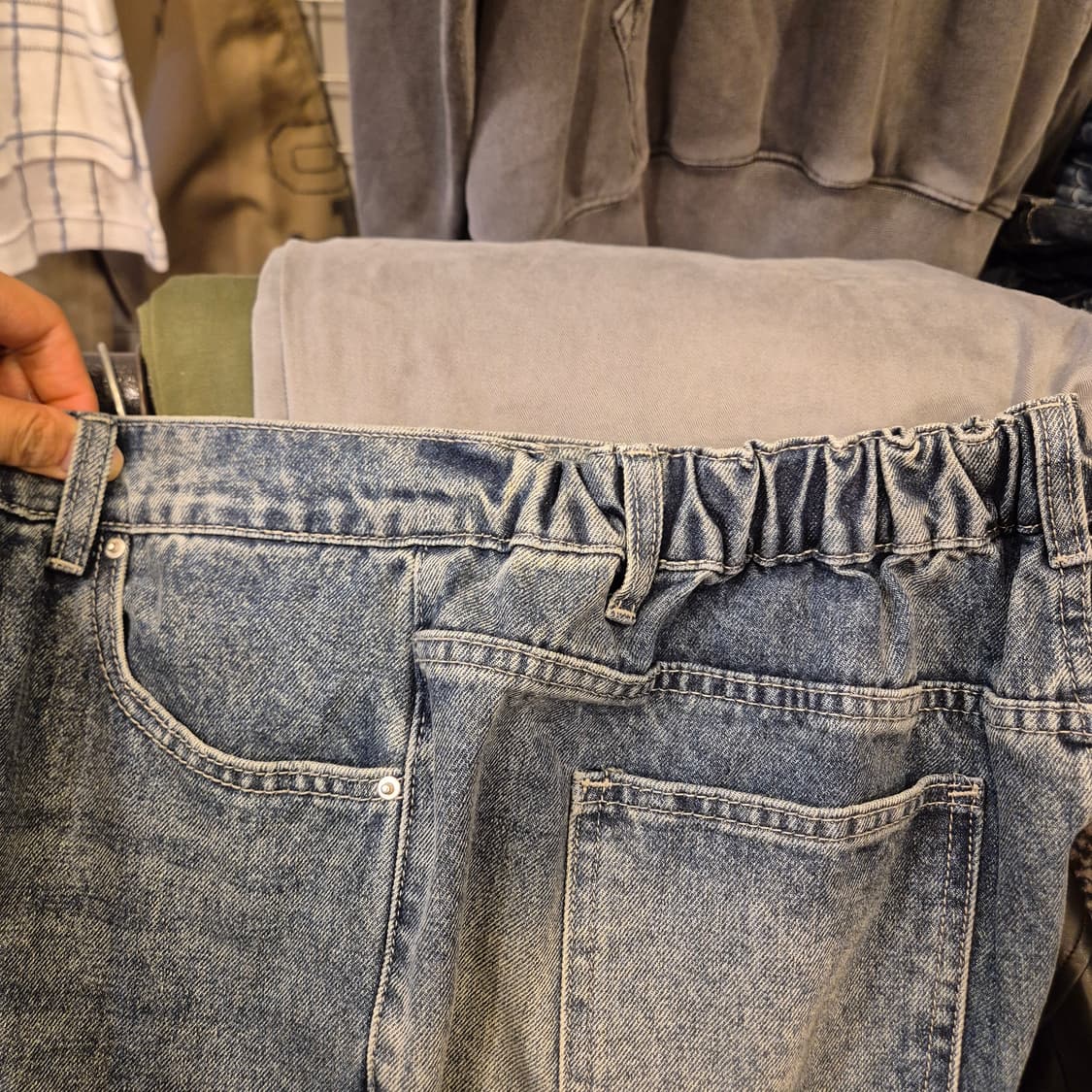32~34인치 뒷절개 워싱 와이드데님팬츠  상품이미지6