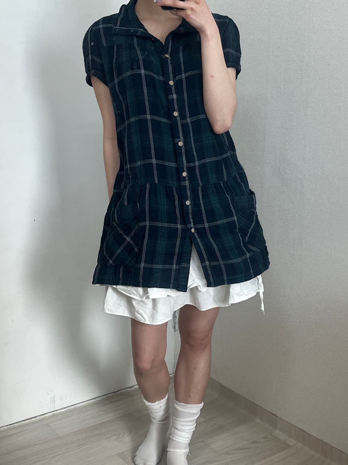 블루 그린 체크 모리 원피스 상품이미지2