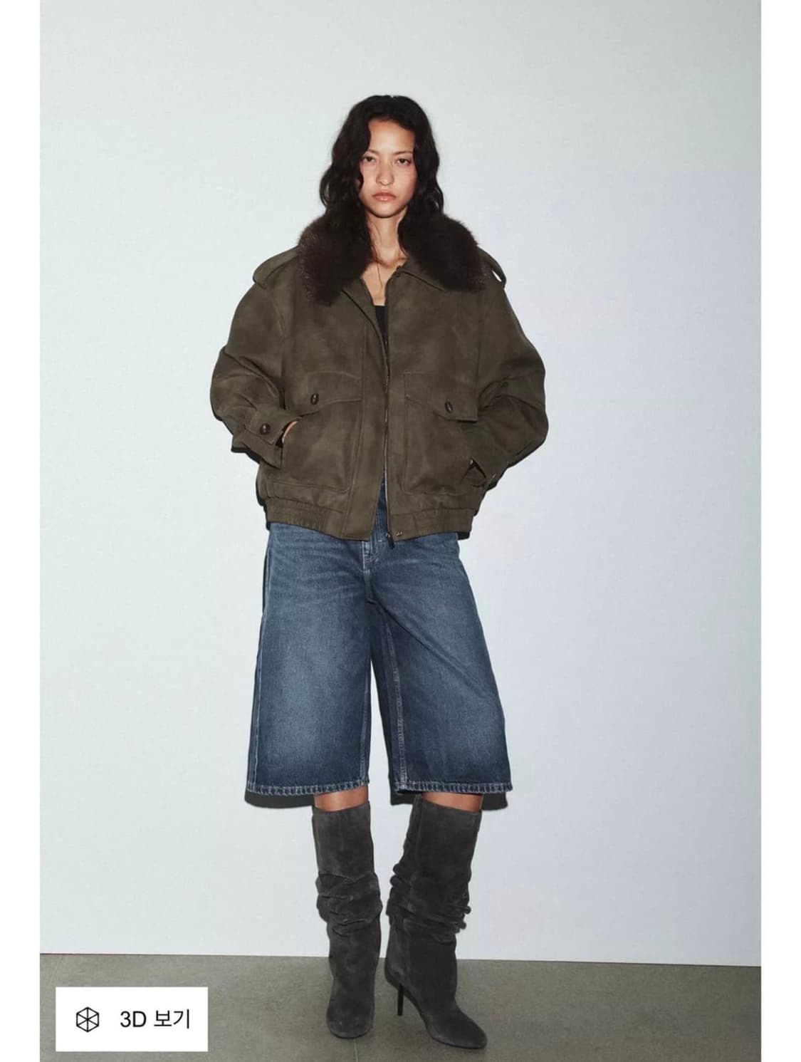 ZARA 그레이 셔링 레더 부츠 상품이미지3