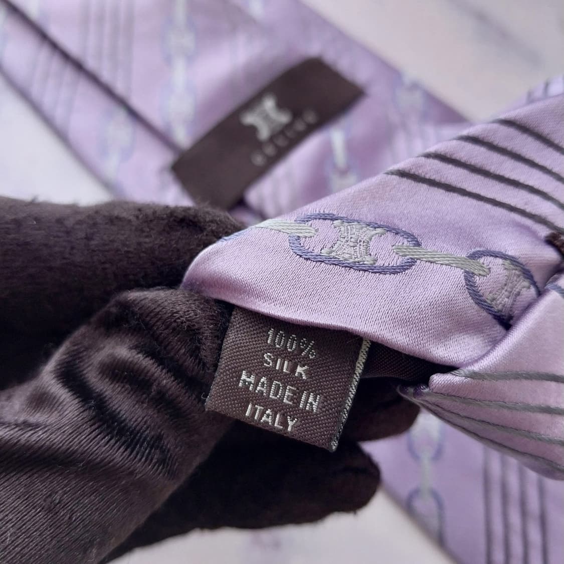 셀린느 실크 연보라 자수 패턴 넥타이 9.1cm A+등급 K2593
 상품이미지10