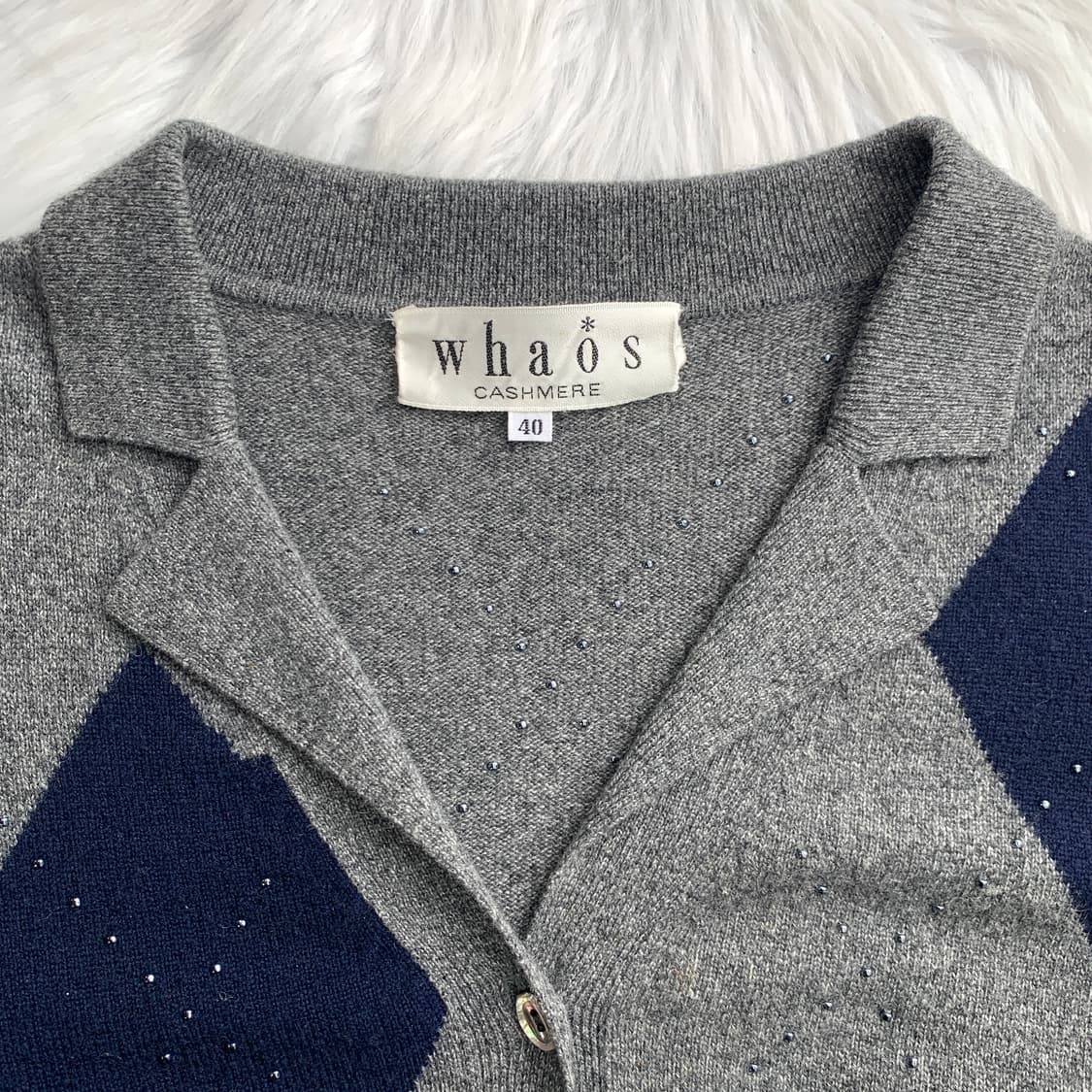 일본 빈티지 whaos 캐시미어 100 아가일 패턴 비즈 가디건 1793 상품이미지3