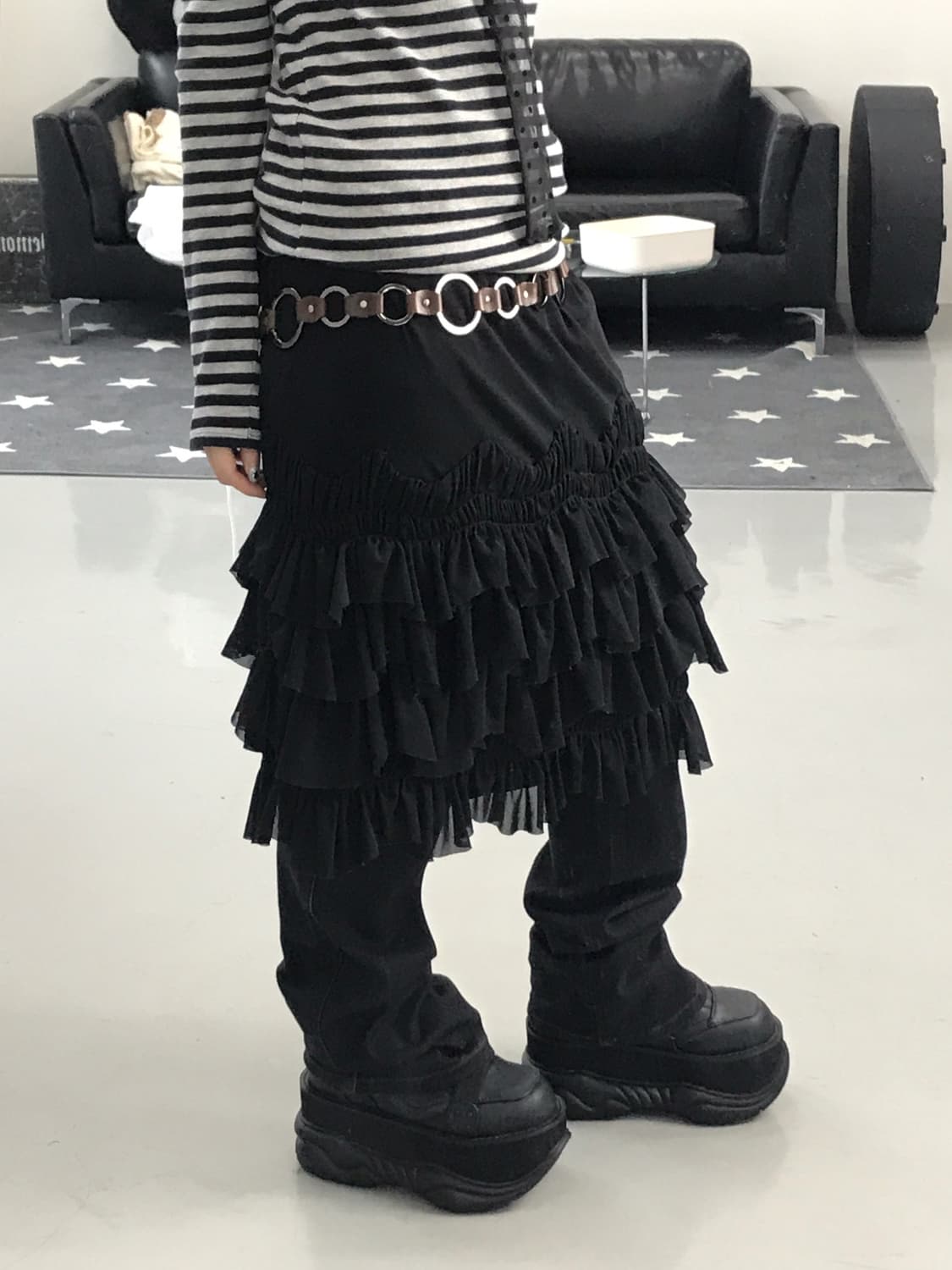 Jpn Black Frill Midi Skirts 상품이미지2