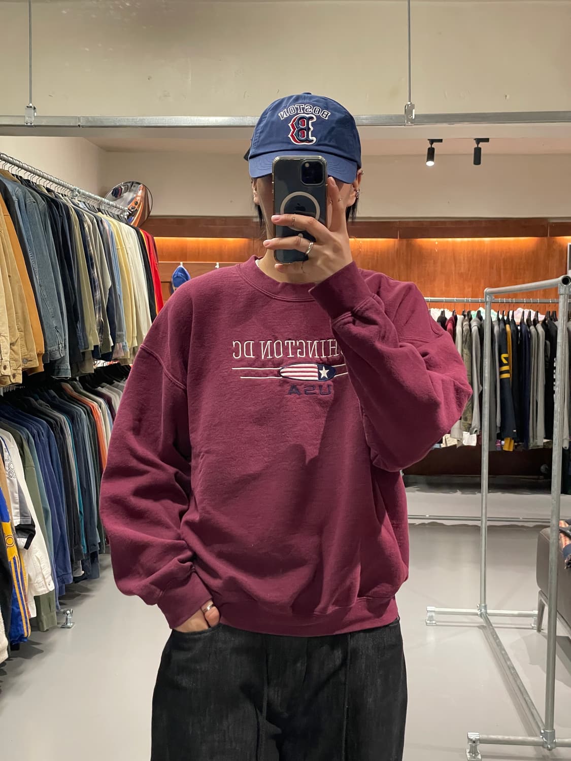 빈티지 맨투맨 티셔츠 (버건디)   상품이미지1