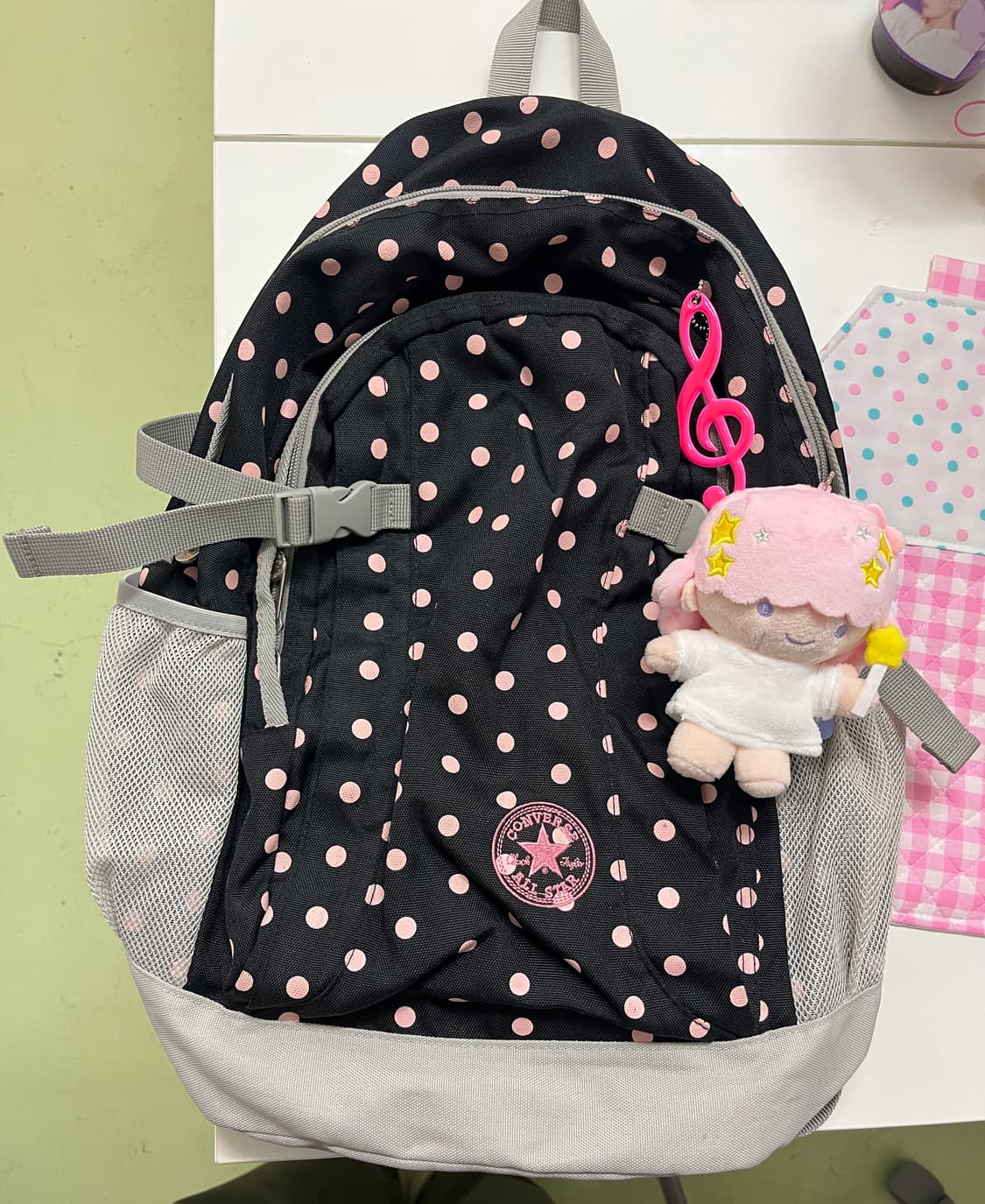 컨버스 블랙 핑크 도트 백팩 🍓 상품이미지3