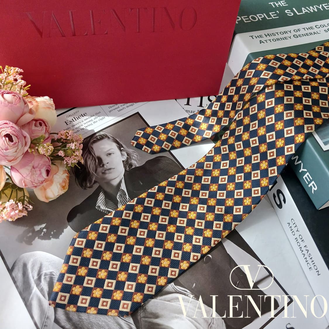 VALENTINO 발렌티노 네이비 패턴 넥타이 9cm B등급 E829 상품이미지2